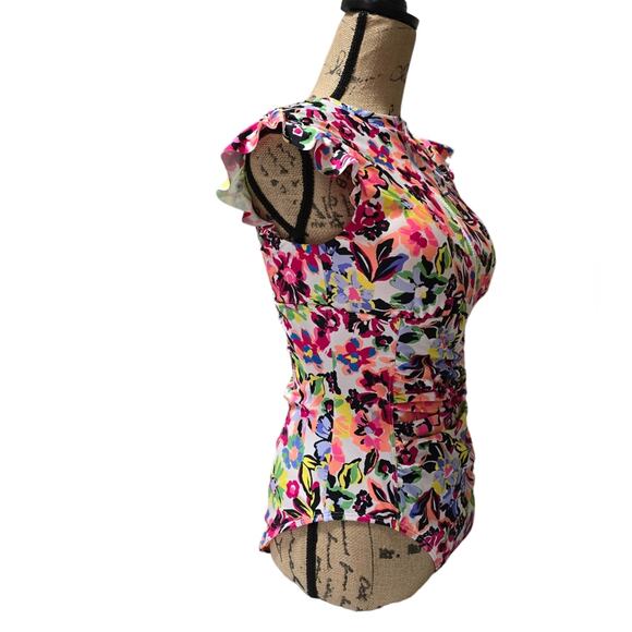 Anne Cole Sun Blossom Flutter Sleeve Zip Up Rash Guard One Piece Swimsuit Sz 10 - Picture 5 of 15